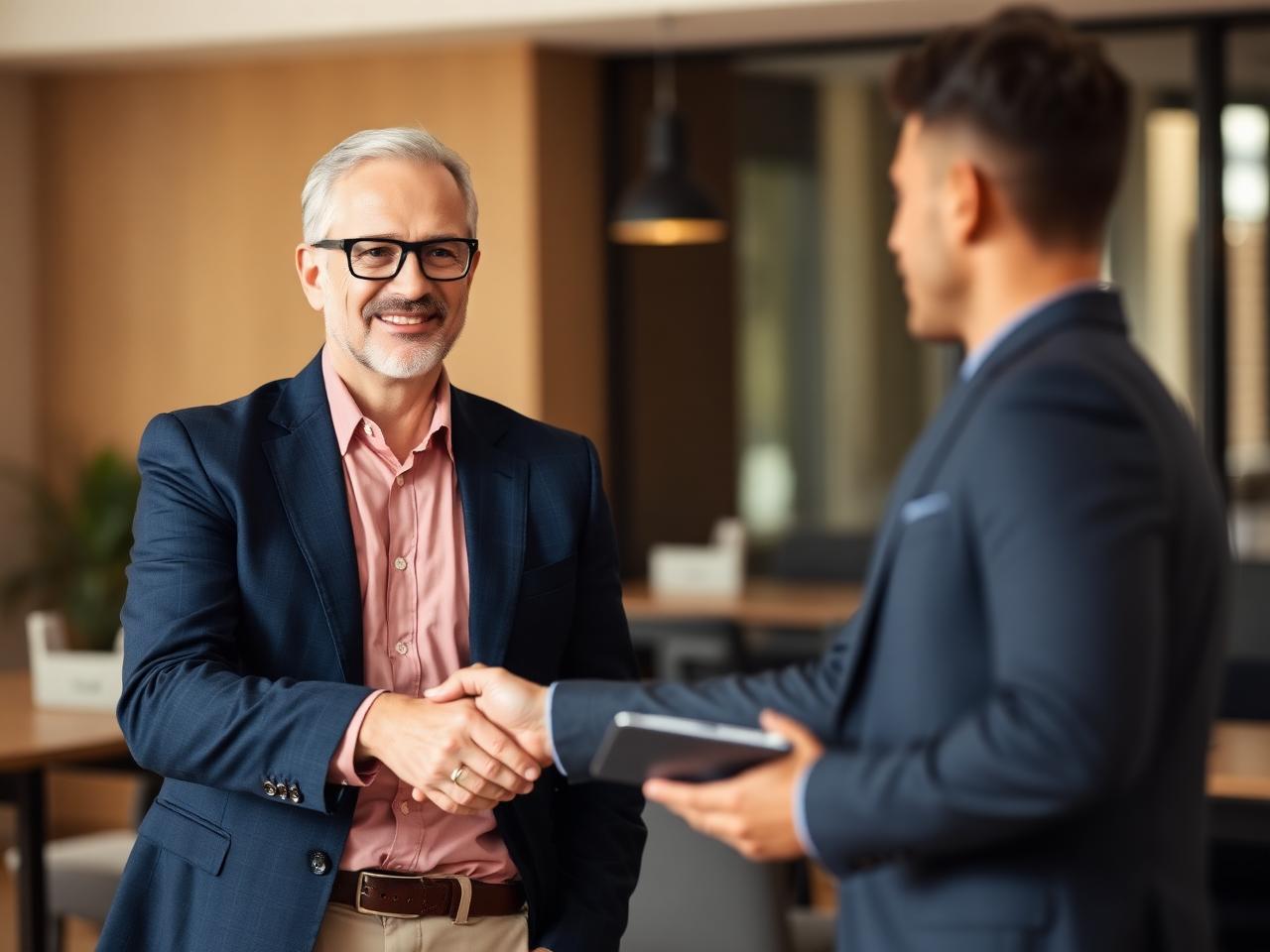 Advisor and business owner meeting in a modern office