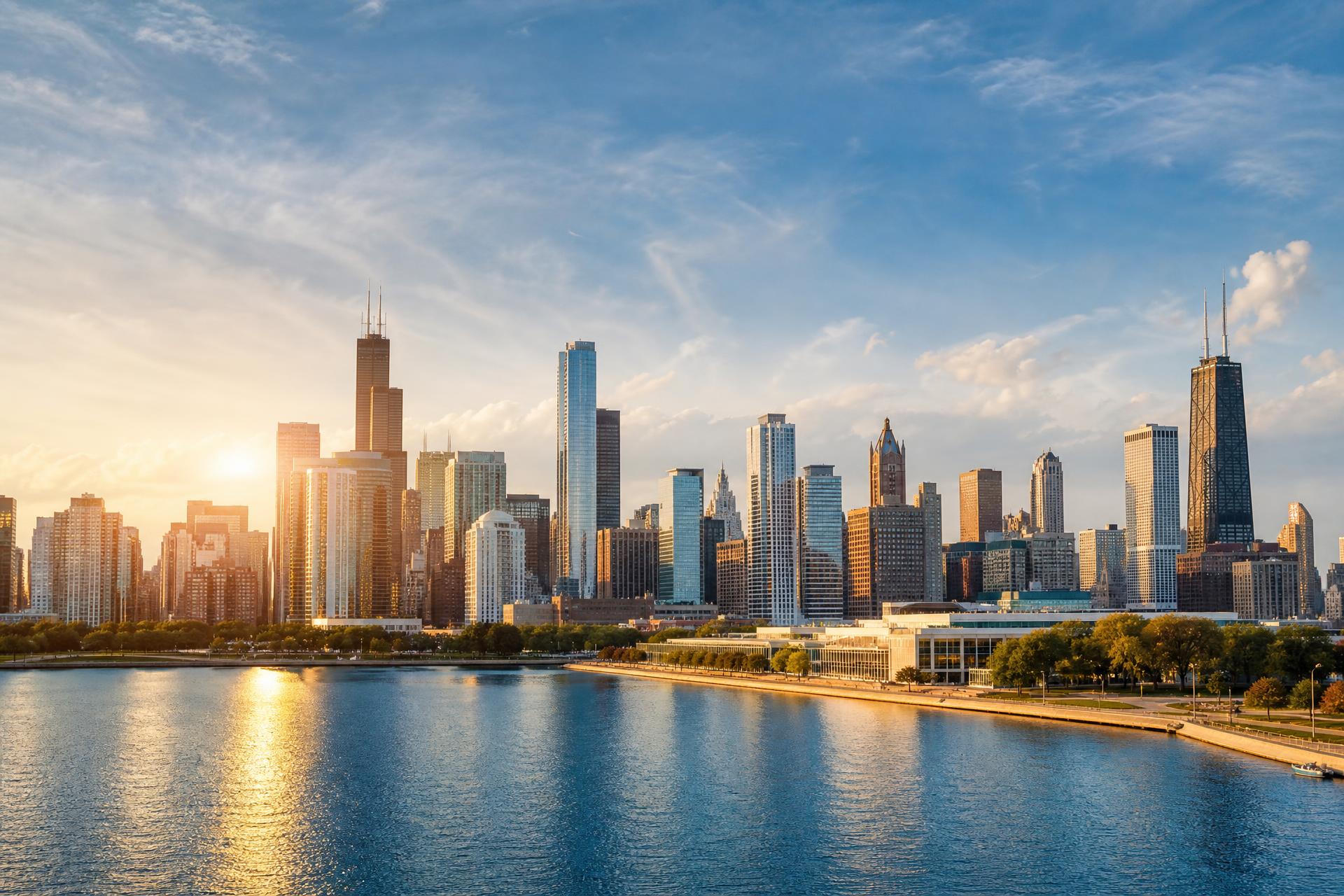 Chicago skyline at golden hour